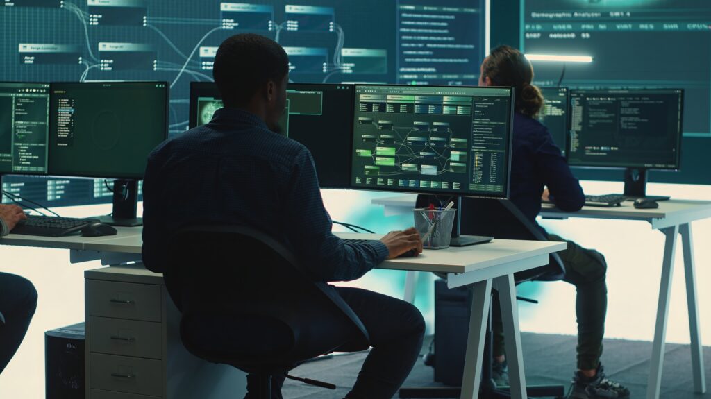 cyber intelligence team of experts in a governmental hacking room 1024x575